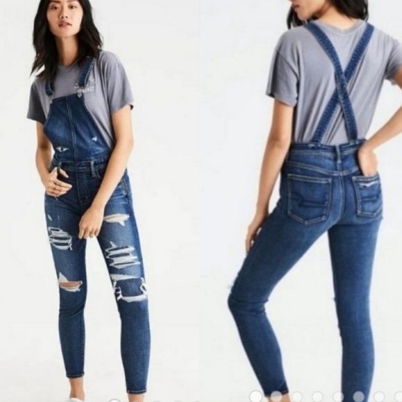 Distressed Skinny Jegging Overalls Size 
